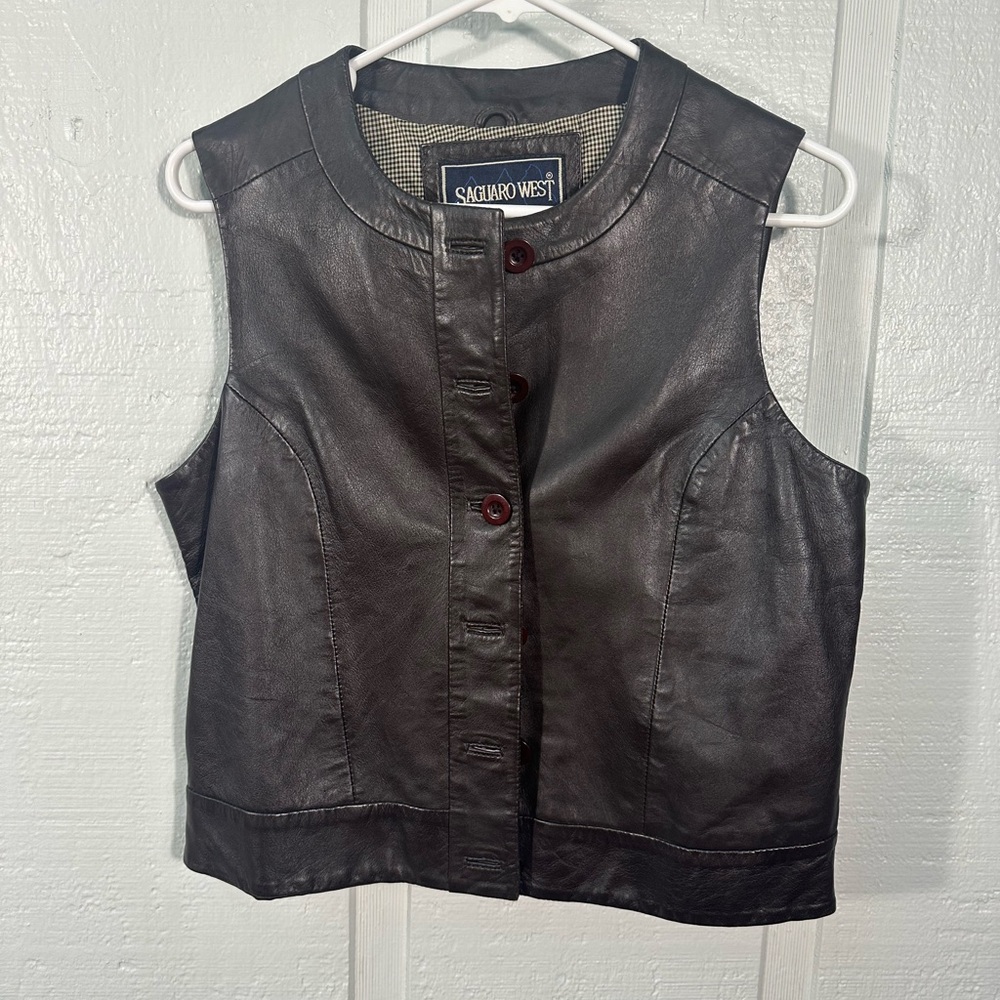 Saguaro West Black  Leather Vest Size Medium EUC